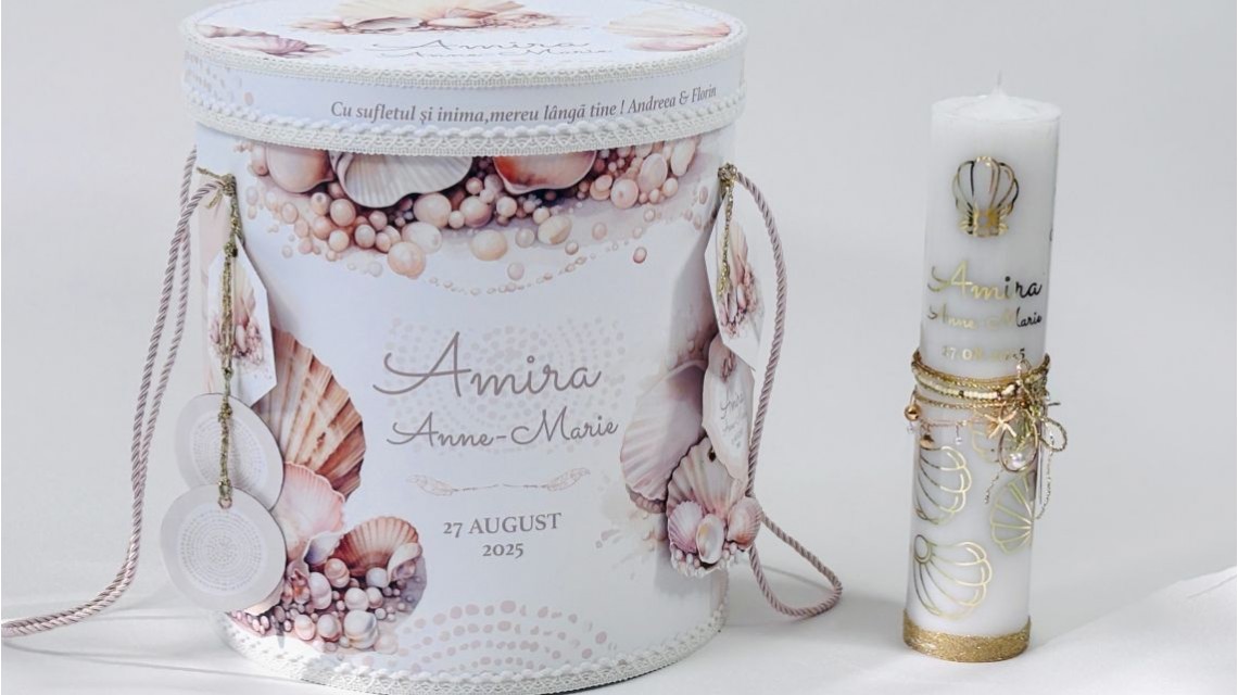 Trusou botez cu perle și scoici în nuanțe sand & peach – „Perle Marine” 27